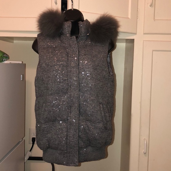 RARE Alice + Olivia wool fox fur sequin vest - Picture 2 of 8